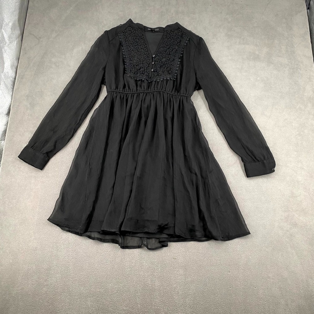 Blush Noir Fit & Flare Dress Womens Large Black Lace Detail Split Neck Gothic